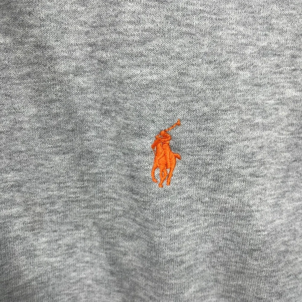 Polo Ralph Lauren Performance Mens Hoodie Heather Gray Orange Pony Small
